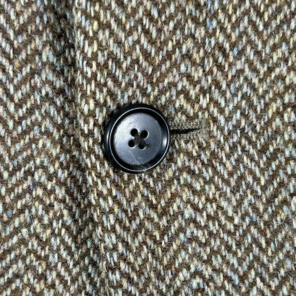 VTG Harris Tweed Blazer Mens 44L Brown Herringbone Wool Handwoven Sport Coat